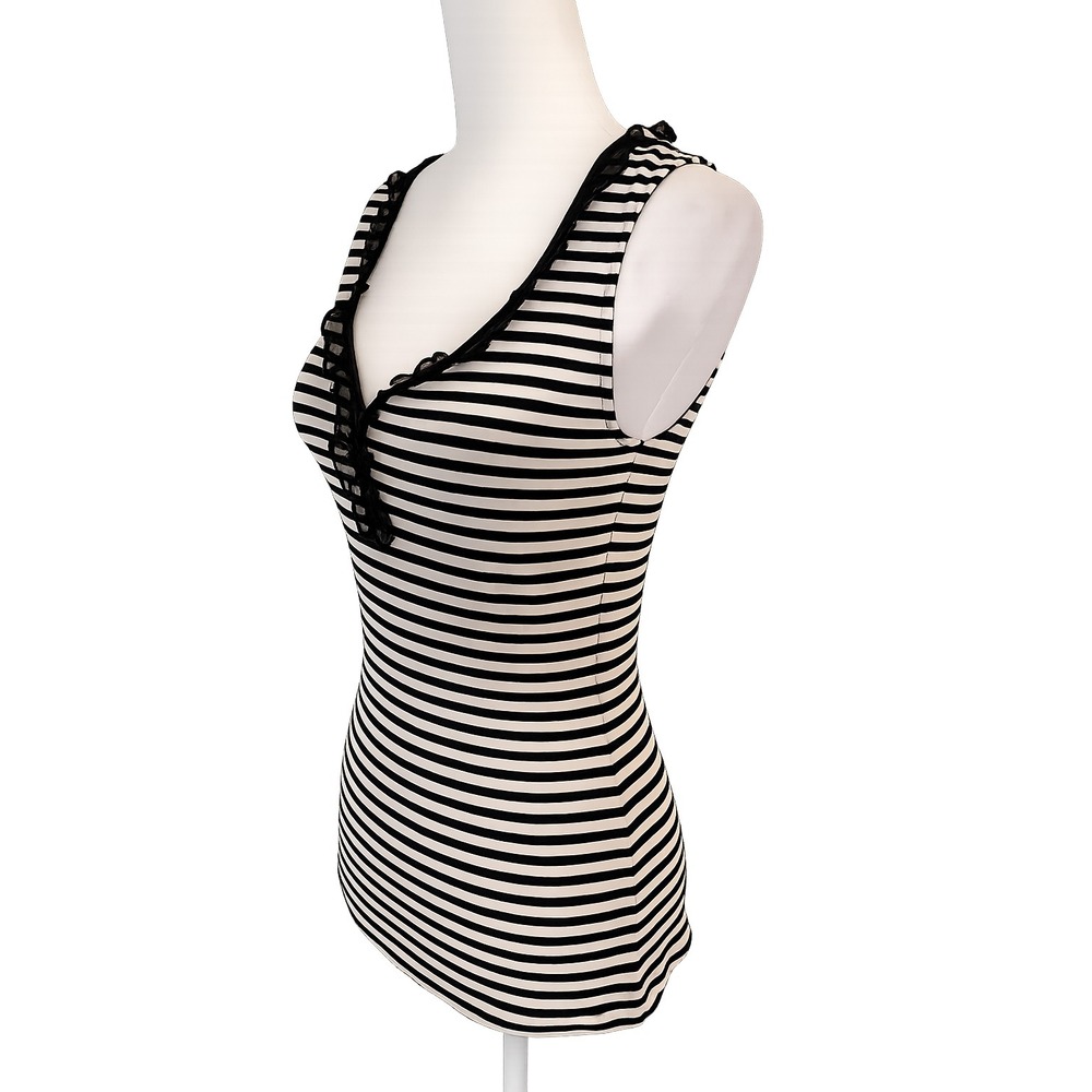 WHBM White House Top Womens S Striped Riffled V Neck Babydoll Coquette Y2K Tank